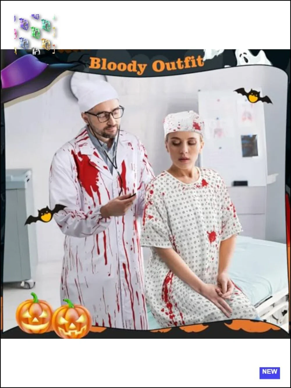 Halloween Hospital Gown Costume Set with Blood Gauze Roll Unisex Adult